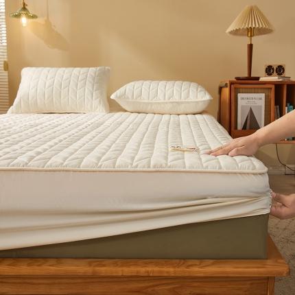 居眠 2022新款原棉本色大豆纤维夹棉床笠 人字纹-米白