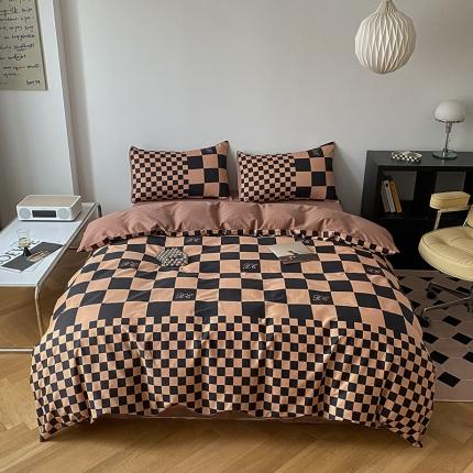 91家纺网 家纺一手货源 找家纺 雅居纺家纺 2022新款13070全棉四件套 咖啡格