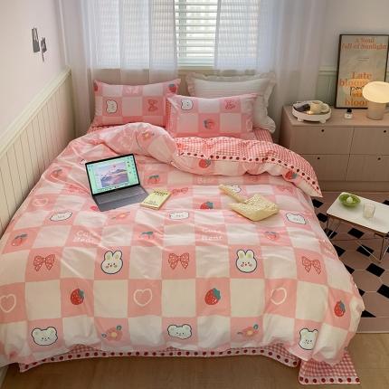 91家纺网 家纺一手货源 找家纺 雅居纺家纺 2022新款13070全棉四件套 可爱小兔