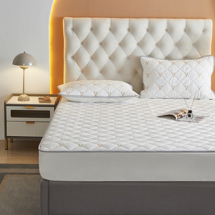 91家纺网 家纺一手货源 找家纺 (总)久典 2022新款A类全棉色织水洗棉刺绣抗菌防螨夹棉床笠