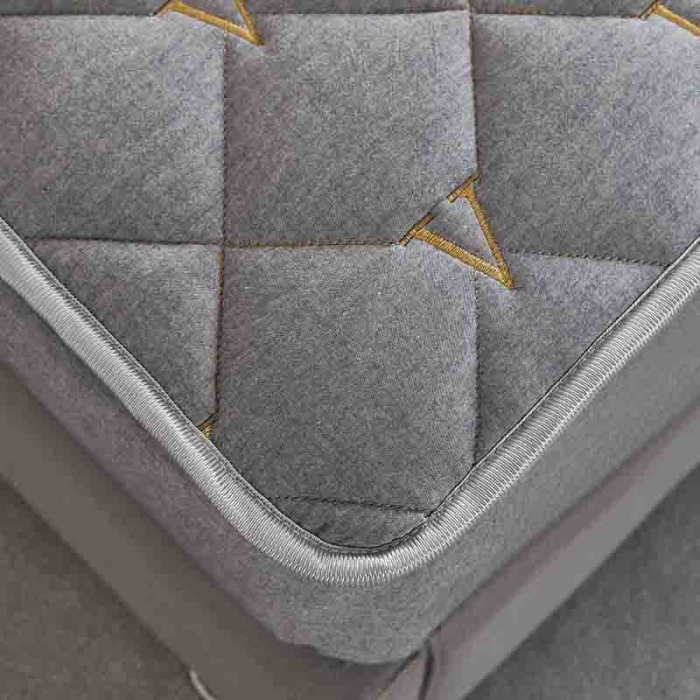 91家纺网 家纺一手货源 找家纺 久典 2022新款A类全棉色织水洗棉刺绣抗菌防螨夹棉床笠 浅灰