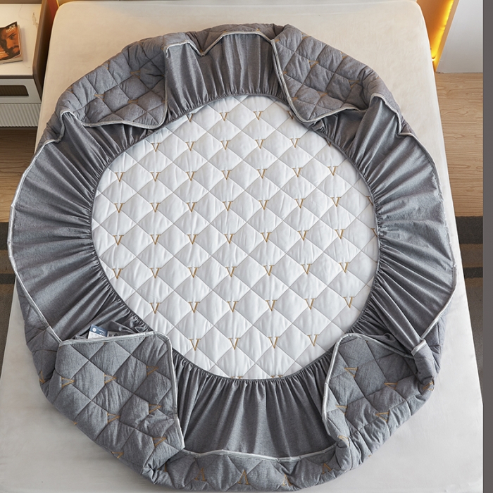 91家纺网 家纺一手货源 找家纺 久典 2022新款A类全棉色织水洗棉刺绣抗菌防螨夹棉床笠 浅灰