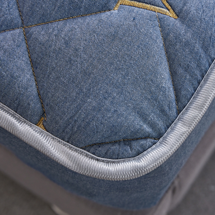 91家纺网 家纺一手货源 找家纺 久典 2022新款A类全棉色织水洗棉刺绣抗菌防螨夹棉床笠 牛仔蓝