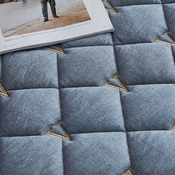 91家纺网 家纺一手货源 找家纺 久典 2022新款A类全棉色织水洗棉刺绣抗菌防螨夹棉床笠 牛仔蓝