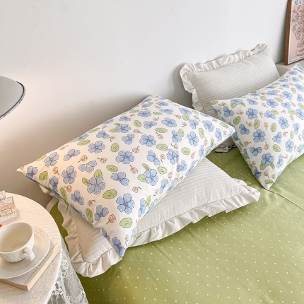 麦伦春季新品全棉40S斜纹印花休闲轻奢系列枕套一个 茶树花绿