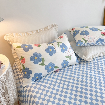 91家纺网 家纺一手货源 找家纺 麦伦春季新品全棉40S斜纹印花休闲轻奢系列枕套一个 蓝色心情