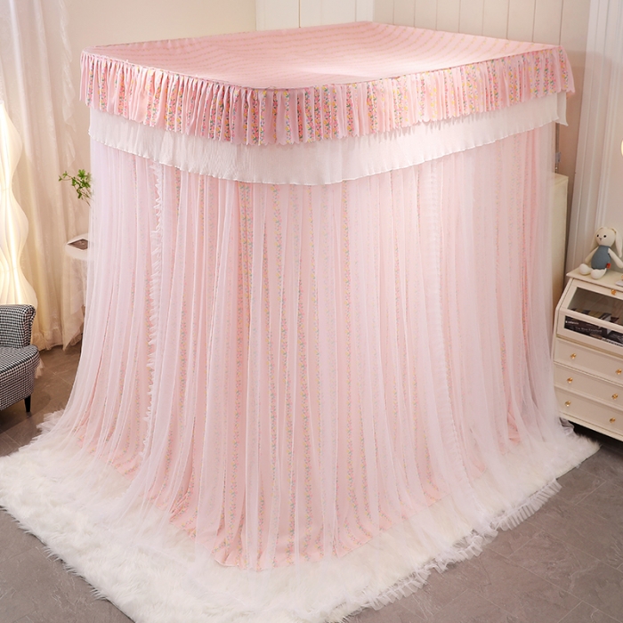 91家纺网 家纺一手货源 找家纺 艾晶美 2022新款遮光床幔双层导轨蚊帐 花藤