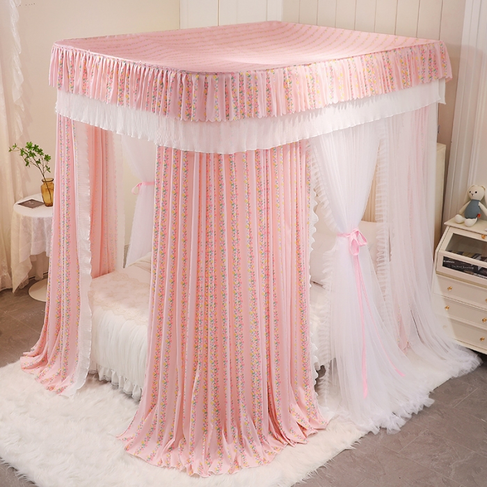 91家纺网 家纺一手货源 找家纺 艾晶美 2022新款遮光床幔双层导轨蚊帐 花藤