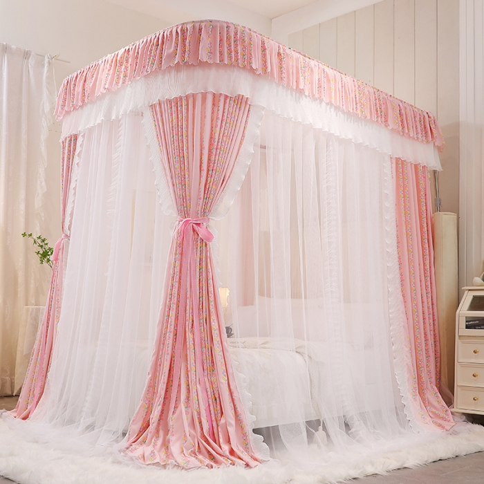 91家纺网 家纺一手货源 找家纺 艾晶美 2022新款遮光床幔双层导轨蚊帐 花藤