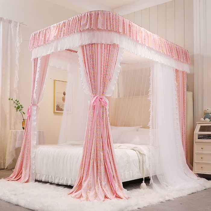 91家纺网 家纺一手货源 找家纺 艾晶美 2022新款遮光床幔双层导轨蚊帐 花藤