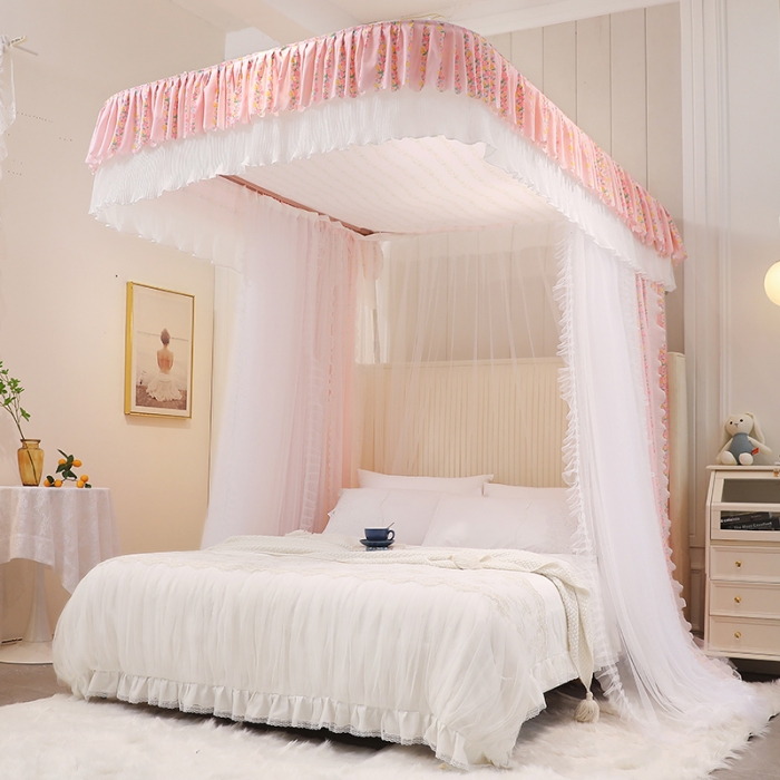 91家纺网 家纺一手货源 找家纺 艾晶美 2022新款遮光床幔双层导轨蚊帐 花藤