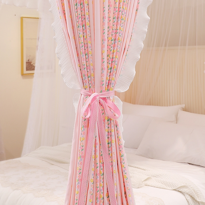 91家纺网 家纺一手货源 找家纺 艾晶美 2022新款遮光床幔双层导轨蚊帐 花藤