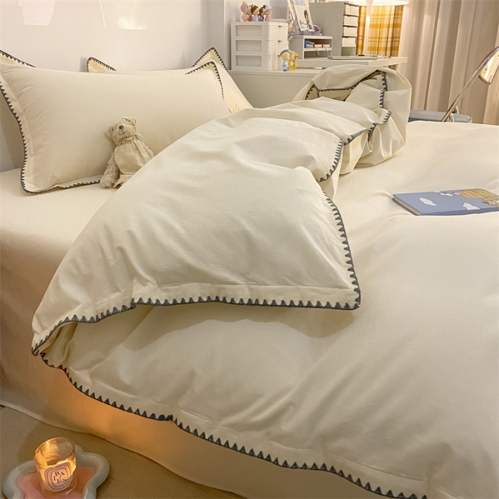 91家纺网 家纺一手货源 找家纺 (总)金丝鸟 2023新款纯色全棉水洗棉贝壳边四件套