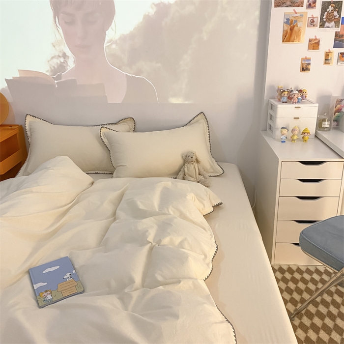 91家纺网 家纺一手货源 找家纺 (总)金丝鸟 2023新款纯色全棉水洗棉贝壳边四件套