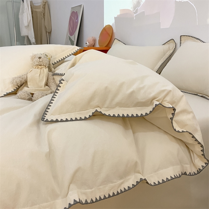 91家纺网 家纺一手货源 找家纺 (总)金丝鸟 2023新款纯色全棉水洗棉贝壳边四件套