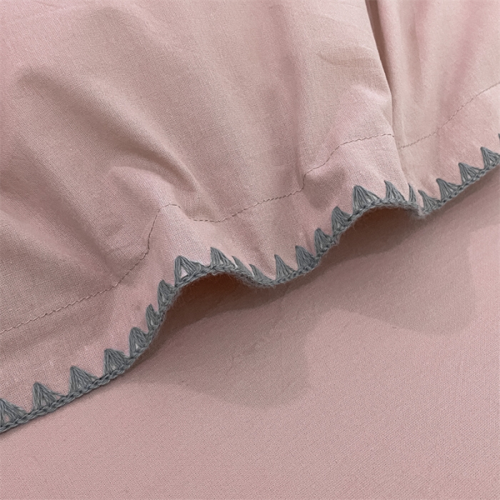 91家纺网 家纺一手货源 找家纺 金丝鸟 2023新款纯色全棉水洗棉贝壳边四件套 甜美粉