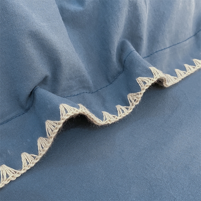91家纺网 家纺一手货源 找家纺 金丝鸟 2023新款纯色全棉水洗棉贝壳边四件套 雅致蓝