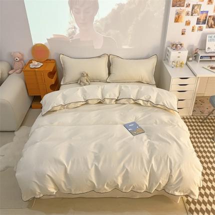 91家纺网 家纺一手货源 找家纺 金丝鸟 2023新款纯色全棉水洗棉贝壳边四件套 象牙白
