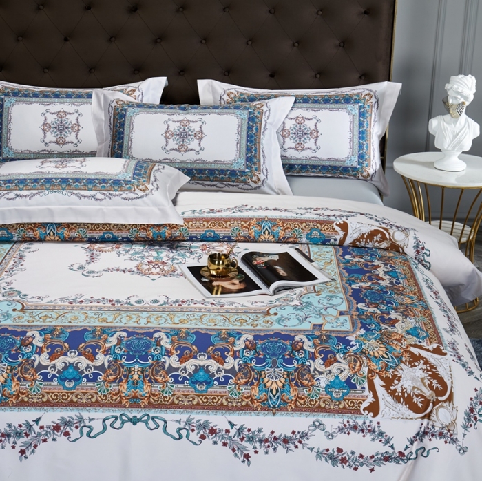 91家纺网 家纺一手货源 找家纺 缔缦家纺 2022新款长绒棉数码印花四件套 洛卡芙