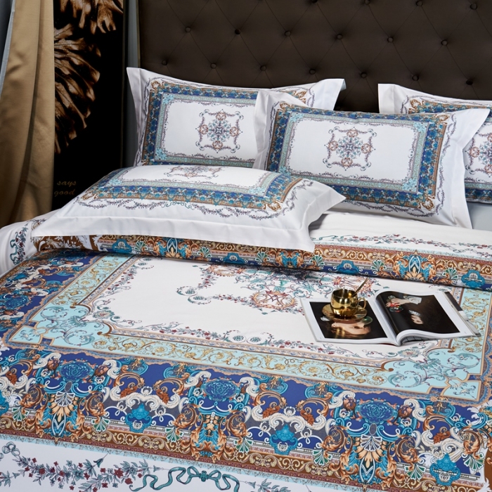 91家纺网 家纺一手货源 找家纺 缔缦家纺 2022新款长绒棉数码印花四件套 洛卡芙