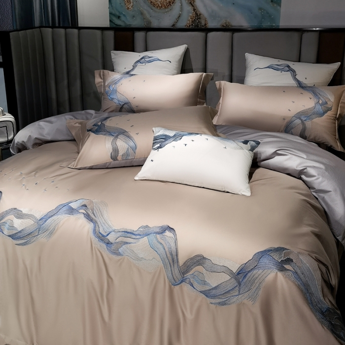 91家纺网 家纺一手货源 找家纺 缔缦家纺 2022新款100s澳棉刺绣系列四件套-奥赛 奥赛 卡其