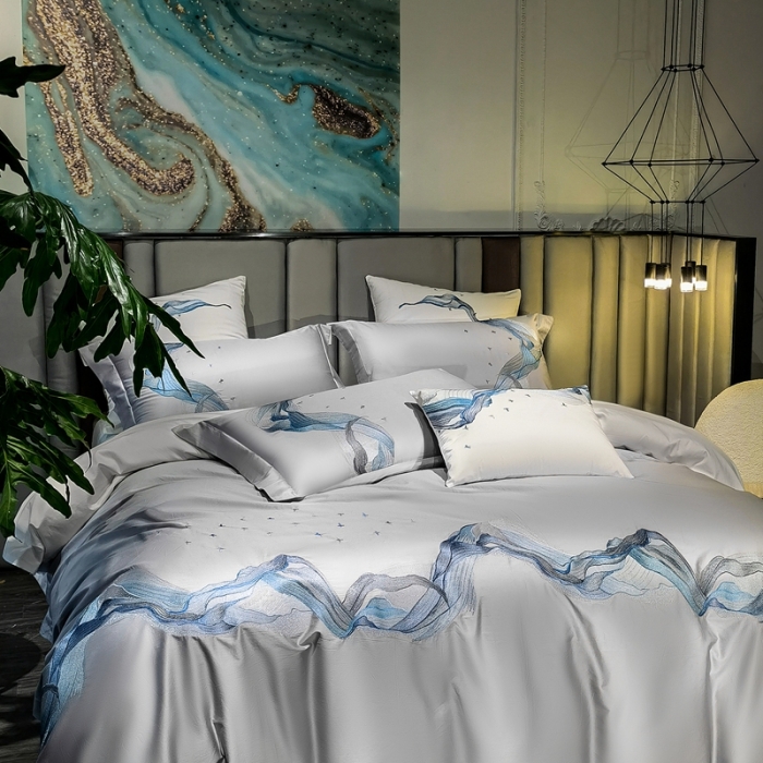 91家纺网 家纺一手货源 找家纺 缔缦家纺 2022新款100s澳棉刺绣系列四件套-奥赛 奥赛 星河灰