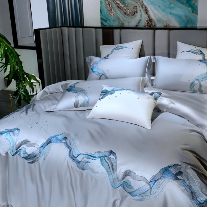 91家纺网 家纺一手货源 找家纺 缔缦家纺 2022新款100s澳棉刺绣系列四件套-奥赛 奥赛 星河灰