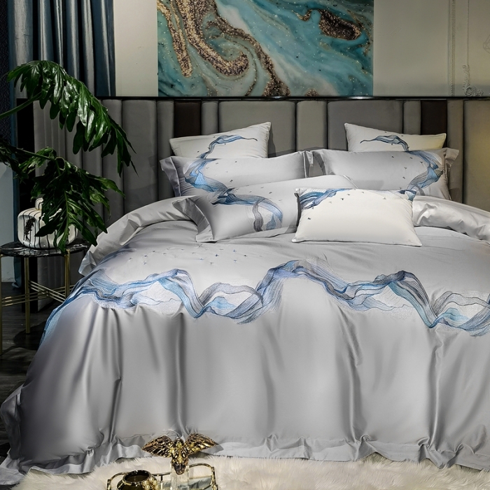 91家纺网 家纺一手货源 找家纺 缔缦家纺 2022新款100s澳棉刺绣系列四件套-奥赛 奥赛 星河灰