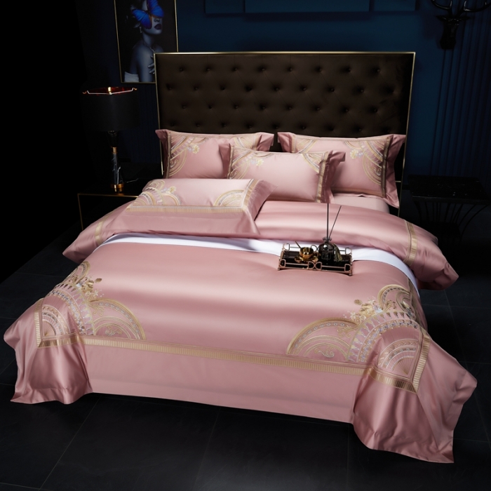 91家纺网 家纺一手货源 找家纺 缔缦家纺 2022新款100s长绒棉刺绣系列四件套-巴赫 粉