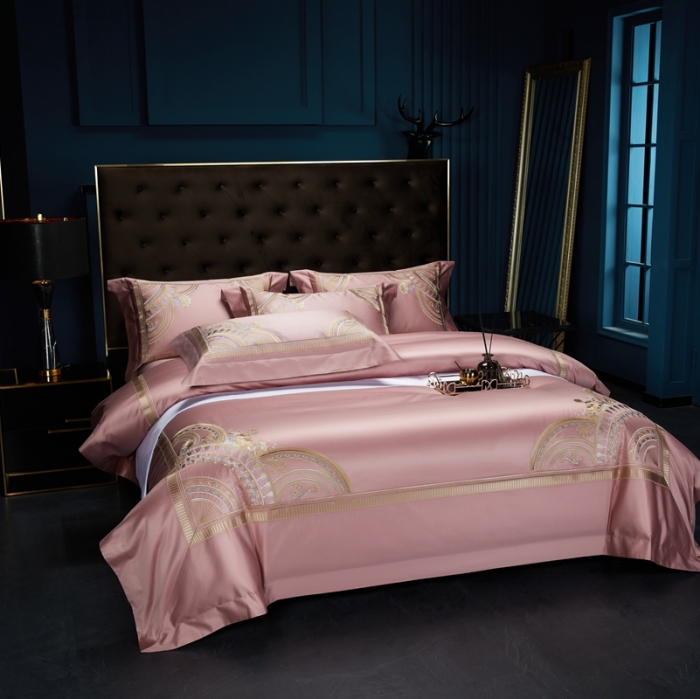 91家纺网 家纺一手货源 找家纺 缔缦家纺 2022新款100s长绒棉刺绣系列四件套-巴赫 粉