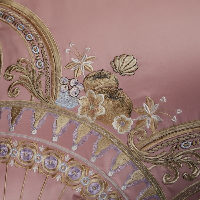 91家纺网 家纺一手货源 找家纺 缔缦家纺 2022新款100s长绒棉刺绣系列四件套-巴赫 粉