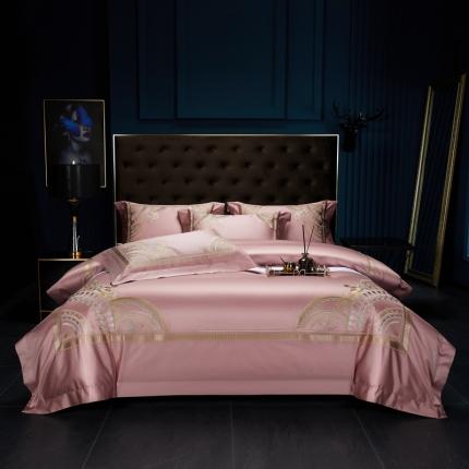 缔缦家纺 2022新款100s长绒棉刺绣系列四件套-巴赫 粉