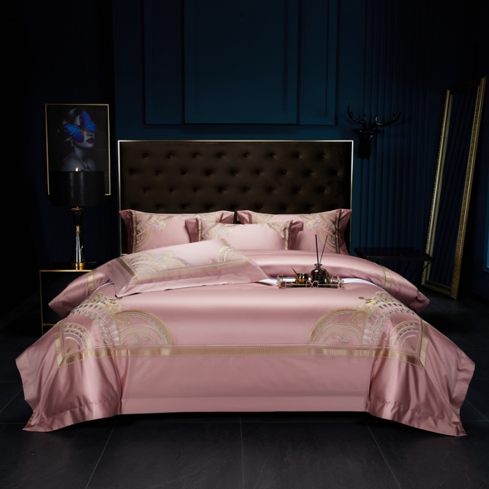 91家纺网 家纺一手货源 找家纺 缔缦家纺 2022新款100s长绒棉刺绣系列四件套-巴赫 粉