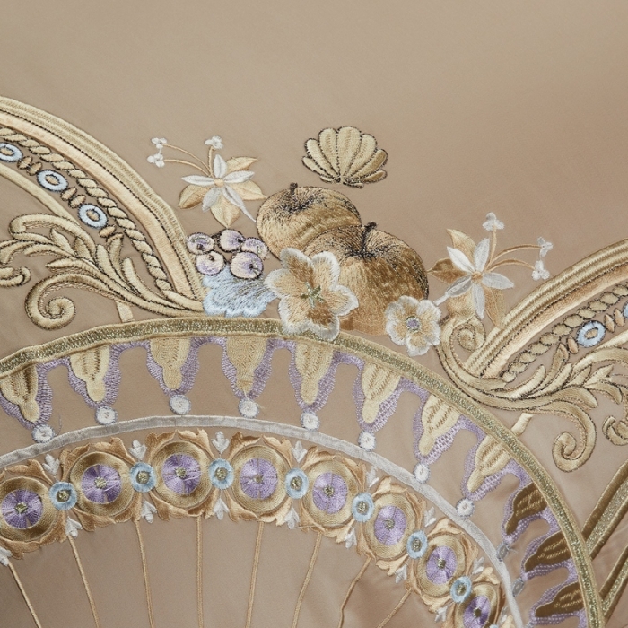 91家纺网 家纺一手货源 找家纺 缔缦家纺 2022新款100s长绒棉刺绣系列四件套-巴赫 卡其