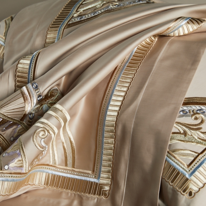 91家纺网 家纺一手货源 找家纺 缔缦家纺 2022新款100s长绒棉刺绣系列四件套-巴赫 卡其