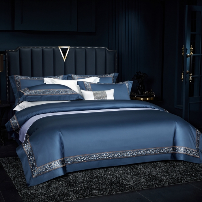 91家纺网 家纺一手货源 找家纺 缔缦家纺 2022新款100s澳棉刺绣系列四件套-布瑞琪 宾利蓝