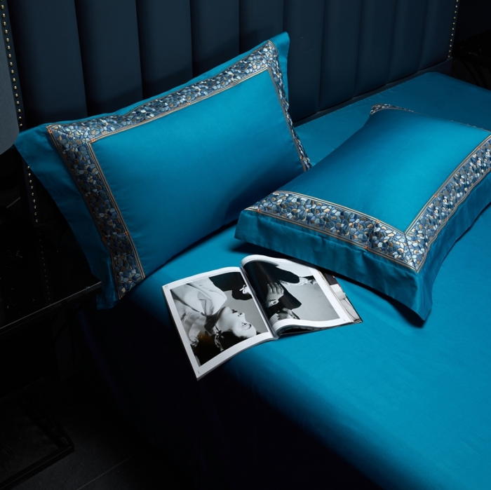 91家纺网 家纺一手货源 找家纺 缔缦家纺 2022新款100s澳棉刺绣系列四件套-布瑞琪 孔雀蓝