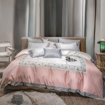 91家纺网 家纺一手货源 找家纺 缔缦家纺 2022新款100s澳棉刺绣系列四件套-花钻 柔白