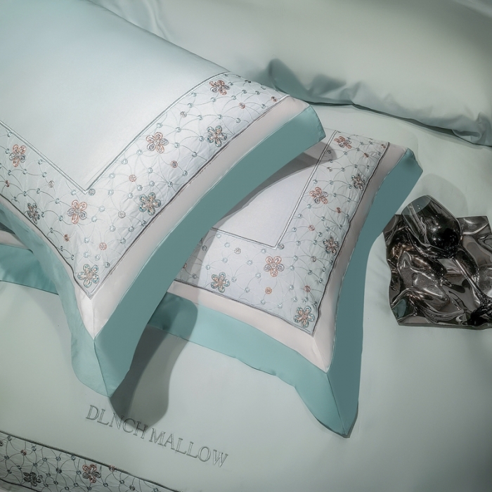 91家纺网 家纺一手货源 找家纺 缔缦家纺 2022新款100s澳棉刺绣系列四件套-花钻 晴兰