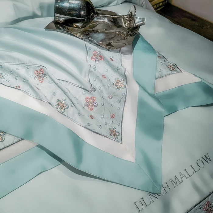 91家纺网 家纺一手货源 找家纺 缔缦家纺 2022新款100s澳棉刺绣系列四件套-花钻 晴兰