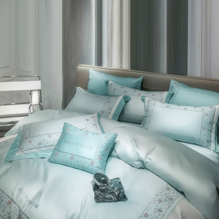 91家纺网 家纺一手货源 找家纺 缔缦家纺 2022新款100s澳棉刺绣系列四件套-花钻 晴兰