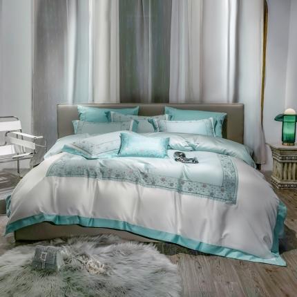 缔缦家纺 2022新款100s澳棉刺绣系列四件套-花钻 晴兰