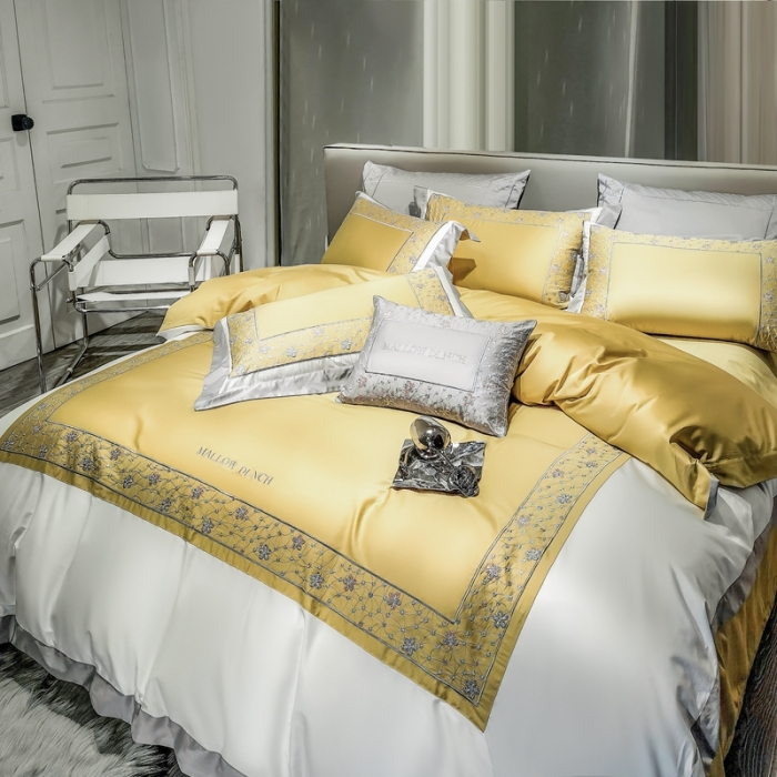 91家纺网 家纺一手货源 找家纺 缔缦家纺 2022新款100s澳棉刺绣系列四件套-花钻 琥珀黄