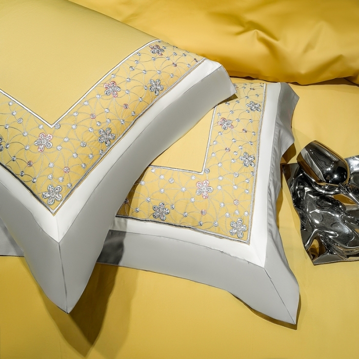 91家纺网 家纺一手货源 找家纺 缔缦家纺 2022新款100s澳棉刺绣系列四件套-花钻 琥珀黄