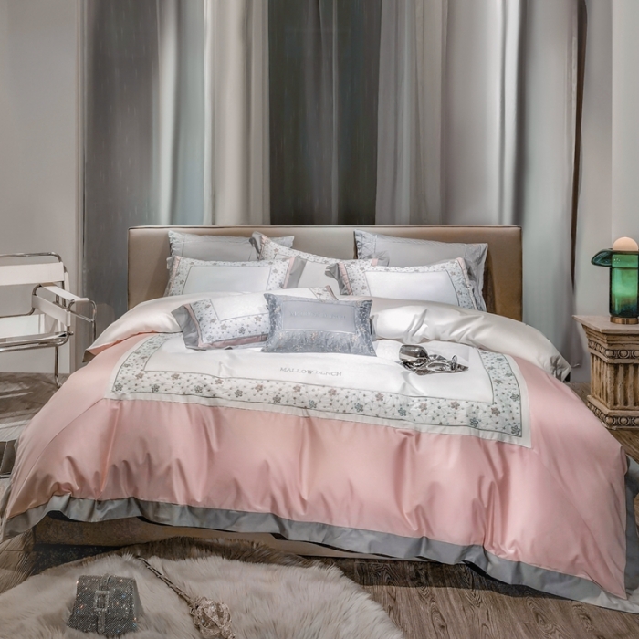 91家纺网 家纺一手货源 找家纺 缔缦家纺 2022新款100s澳棉刺绣系列四件套-花钻 柔白