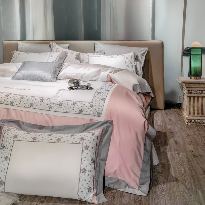 91家纺网 家纺一手货源 找家纺 缔缦家纺 2022新款100s澳棉刺绣系列四件套-花钻 柔白