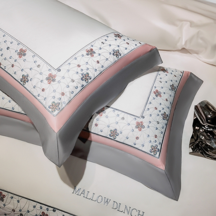 91家纺网 家纺一手货源 找家纺 缔缦家纺 2022新款100s澳棉刺绣系列四件套-花钻 柔白