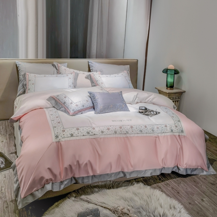 91家纺网 家纺一手货源 找家纺 缔缦家纺 2022新款100s澳棉刺绣系列四件套-花钻 柔白