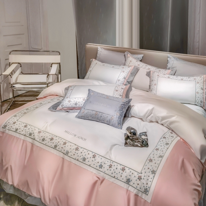 91家纺网 家纺一手货源 找家纺 缔缦家纺 2022新款100s澳棉刺绣系列四件套-花钻 柔白