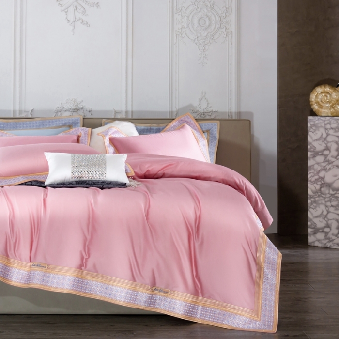 91家纺网 家纺一手货源 找家纺 缔缦家纺2022新款100s澳棉刺绣系列四件套-卡萨帝碧玉粉